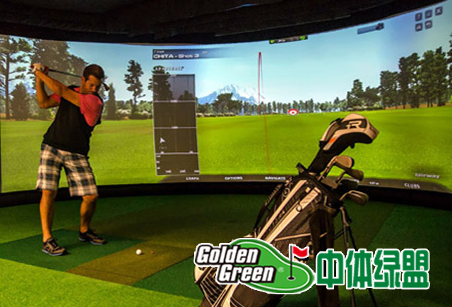 美国VISUALSWING室内数字高尔夫，U-Max弧形环绕多屏幕高尔夫系统
